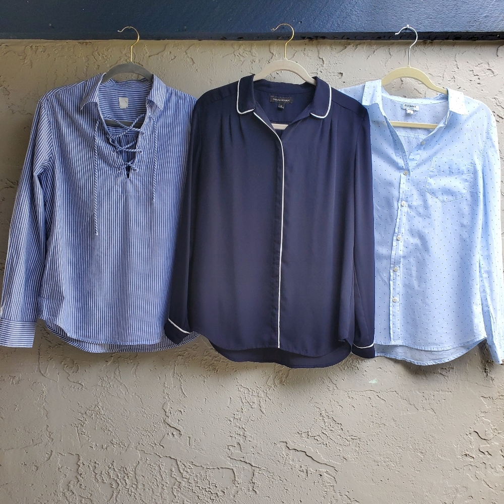 Gap Old Navy Banana Republic blue white long sleeve blouse shirt size small lot